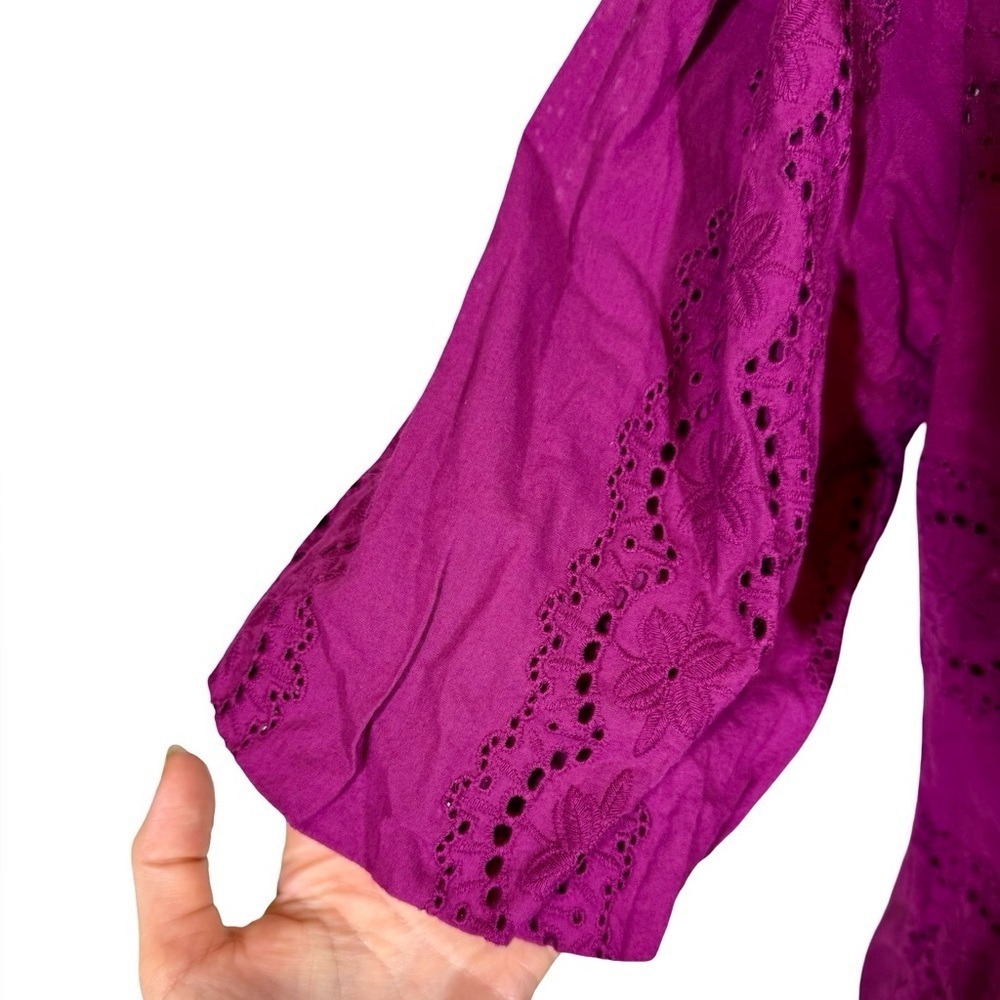 Sezane Elsa Blouse Eyelet Embroidered Ruffled Openwork in Purple Violet sz36/US4 - Picture 4 of 13